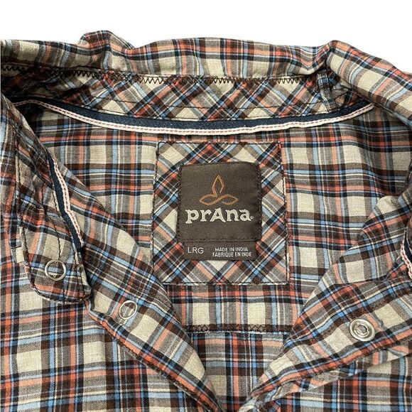 Prana Archer Pearl Snap Button Down Plaid Shirt Size Large - Picture 5 of 5